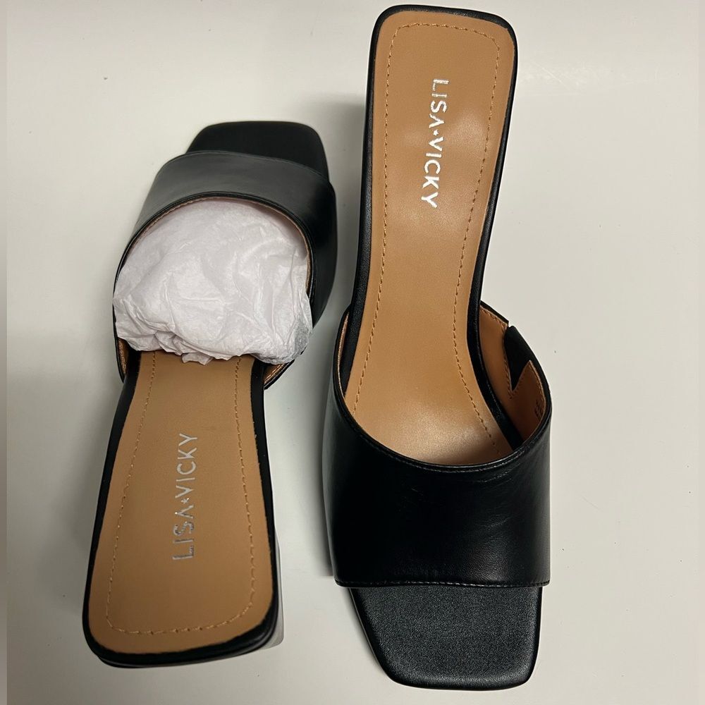 New in Box Lisa Vicky Vital Black Leather Open-Toe Mules - Size 8.5M - Picture 6 of 9